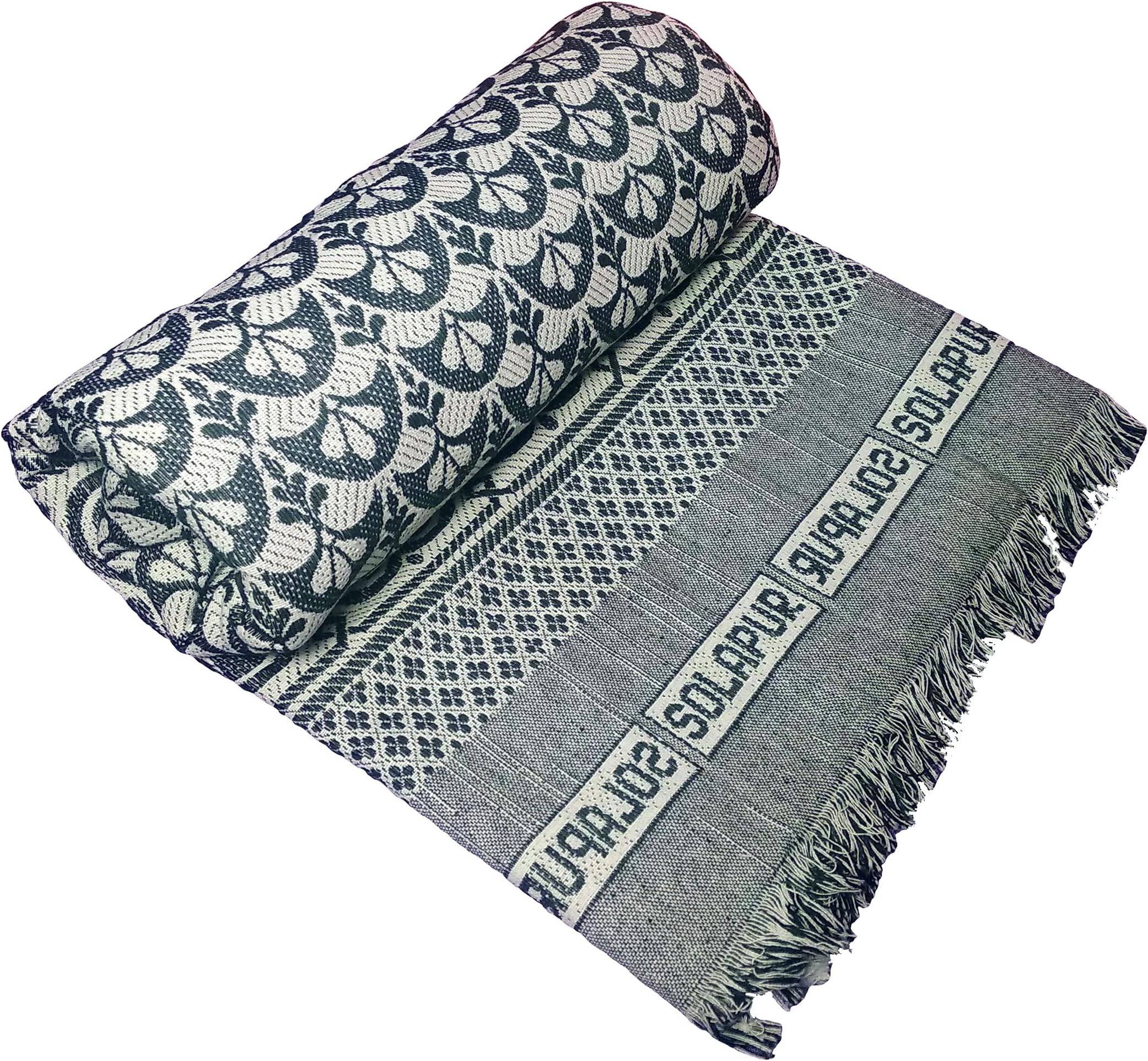 Cotonine Cotton, Single Size, Solapur Chaddar Blanket for Daily use, Bottle Green Color, Pack of 1