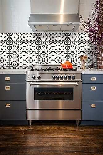 Miniatura 7 de Mi Alma calcomanías para azulejos en blanco y negro para despegar y pegar calcomanías de azulejos, 24 unidades, para azulejos de baño y cocina,