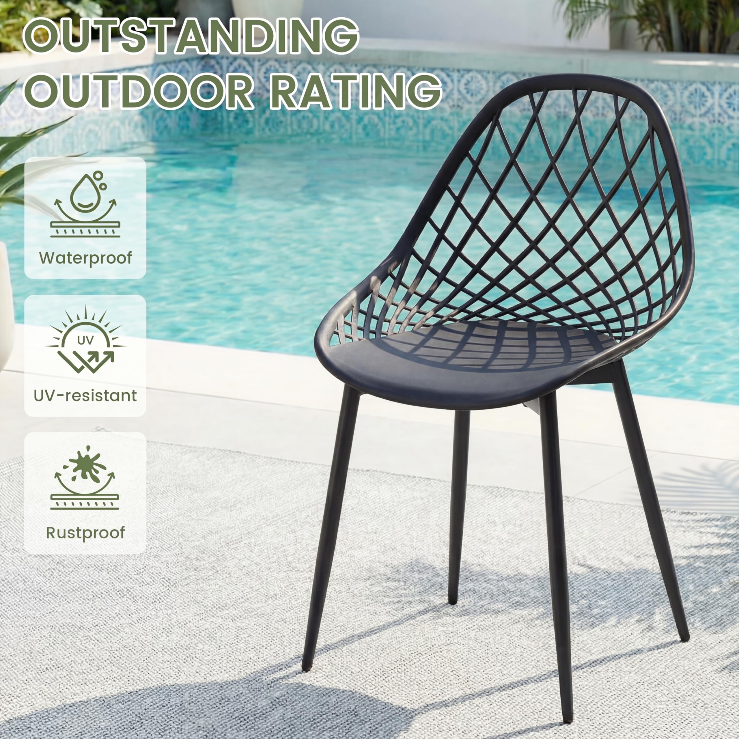 buybyroom Lot de 6 chaises de Jardin, de terrasse, avec Pieds en métal, Repose-Pieds réglable, pour l'extérieur, la Plage, Le Balcon, la Salle à Manger, Le Jardin, la terrasse ou Noir
