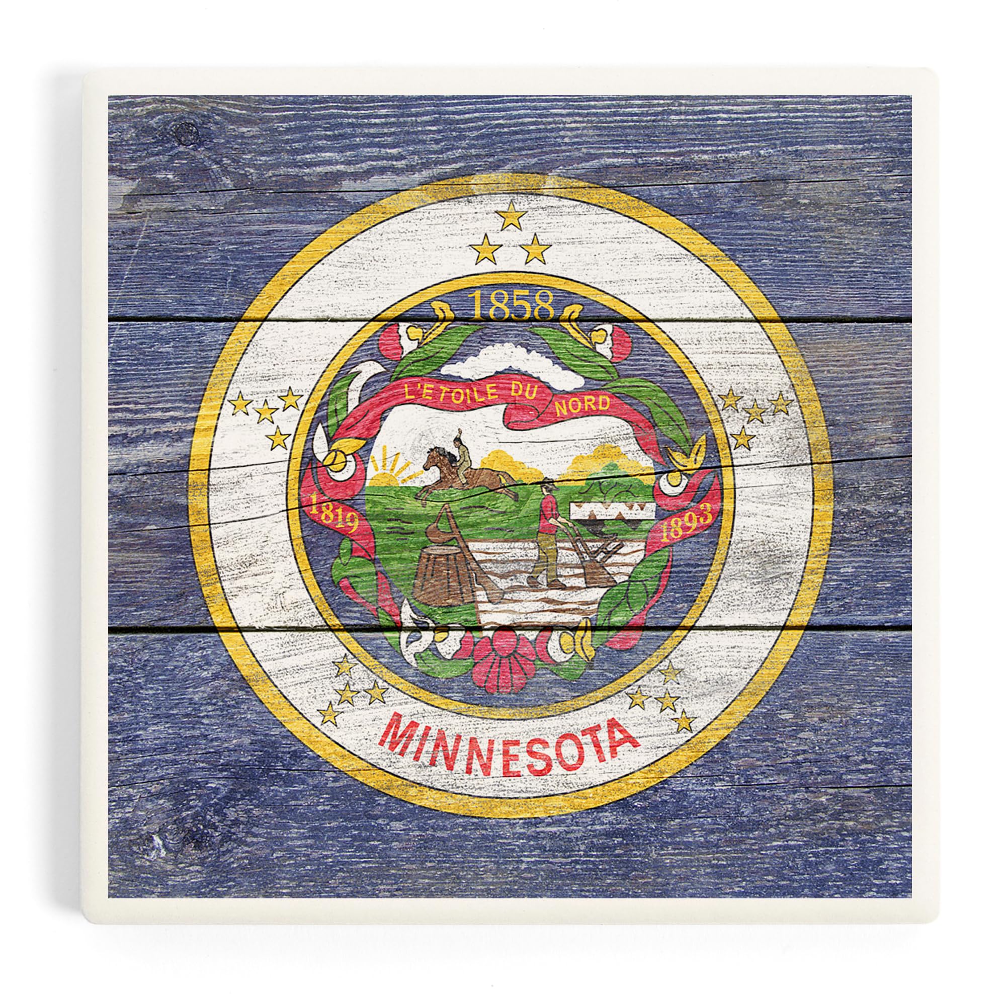 Rustic Minnesota State Flag (Absorbent Ceramic Coaster, Single, Cork Back, Kitchen Table Decor)