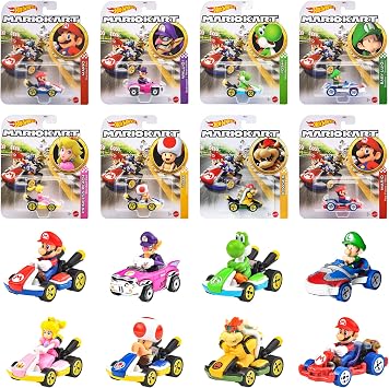 Hot Wheels Mario Kart Assortment Ride-On Toy Vehicles, Mini Cars, 8-Piece Box, Ages 3 and Up, Multi GBG25-988A