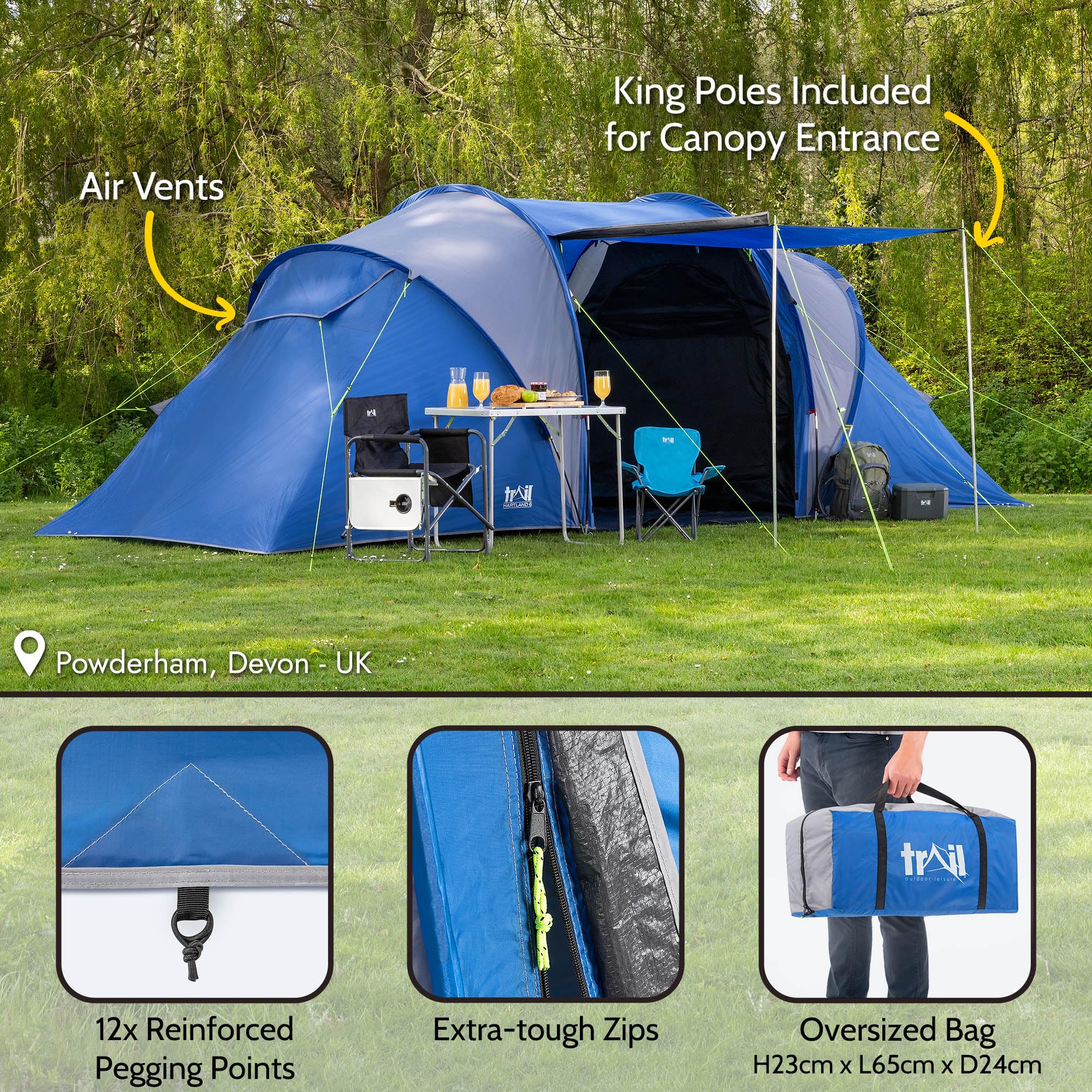 Trail Hartland XL 6 Man 2 Room Tent with Living Area, 3000mm HH