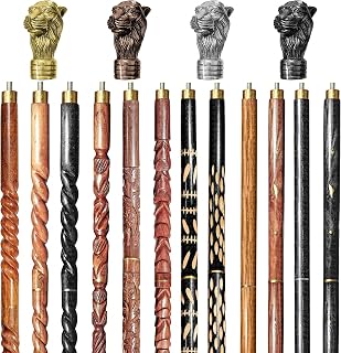 Wood Walking Staff Cane Stick with Lion Handle, Rubber Ferrule, Foldable, Adjustable, Custom 31-61 in, AANWS149