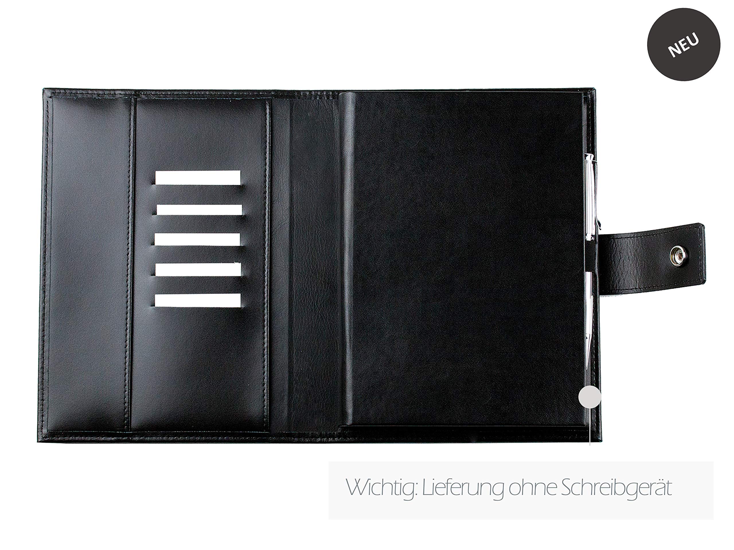 DELMON VARONE - Personalisierbares Notizbuch DIN A5 (auswechselbar) mit Verschlusslasche, Kartenfächer & Stiftschlaufe aus Cambridge Top Grain Leder Schwarz -Blanko Buch unliniert im Hardcover-Einband