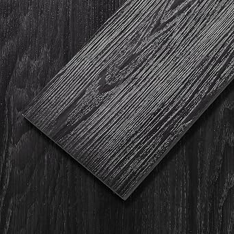 Peel and Stick Floor Tile, Luxury Vinyl Plank Flooring 12-Pack 18 Sq.ft, Real Wood Look Self-Adhesive Vinyl Floor Tiles, Easy DIY for Kitchen, Bedroom and Living Room, Black Grain