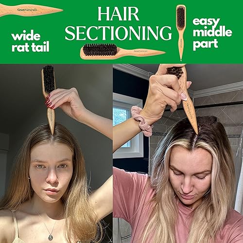 Miniatura 4 de GranNaturals Cepillo de pelo con cerdas de jabalí para un moño elegante y suavizar los pelos de bebé, Flyaways, control de bordes, cepillo de pelo