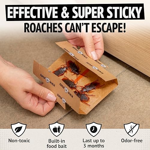 Miniatura 2 de Super Ninja Trampas para cucarachas para interiores  Paquete de 12 unidades, mata cucarachas para control de infestaciones en interiores, segura y