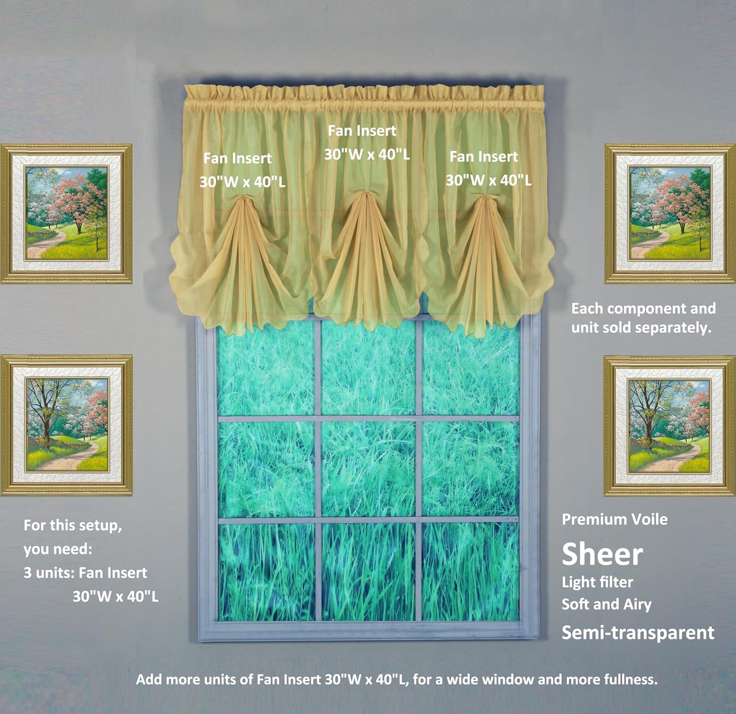 Today's Curtain Emelia Original Voile Fan Insert, Gold, 30" W x 40" L image 4