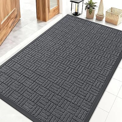 OLANLY Front Door Mat Outside Entrance 29.5x17, Absorbent, Heavy Duty Sturdy Natural Rubber Doormat Indoor Outdoor, Non-Slip, Stain and Fade Resistant, Low Profile Floor Mat for Entryway, Light Gray