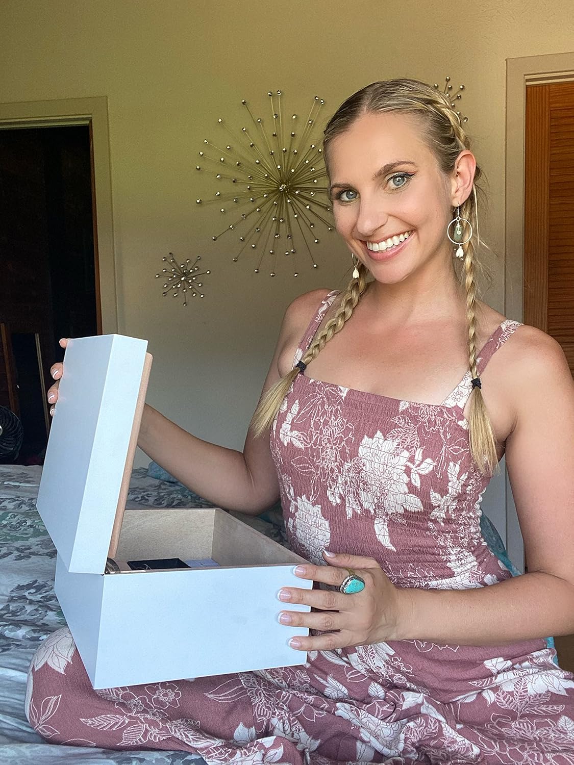 Large Wooden Box with Hinged Lid - White Keepsake Box for Jewelry and more - Wooden Storage Box - Decorative boxes with lids Treasure Box (White) : Home & Kitchen