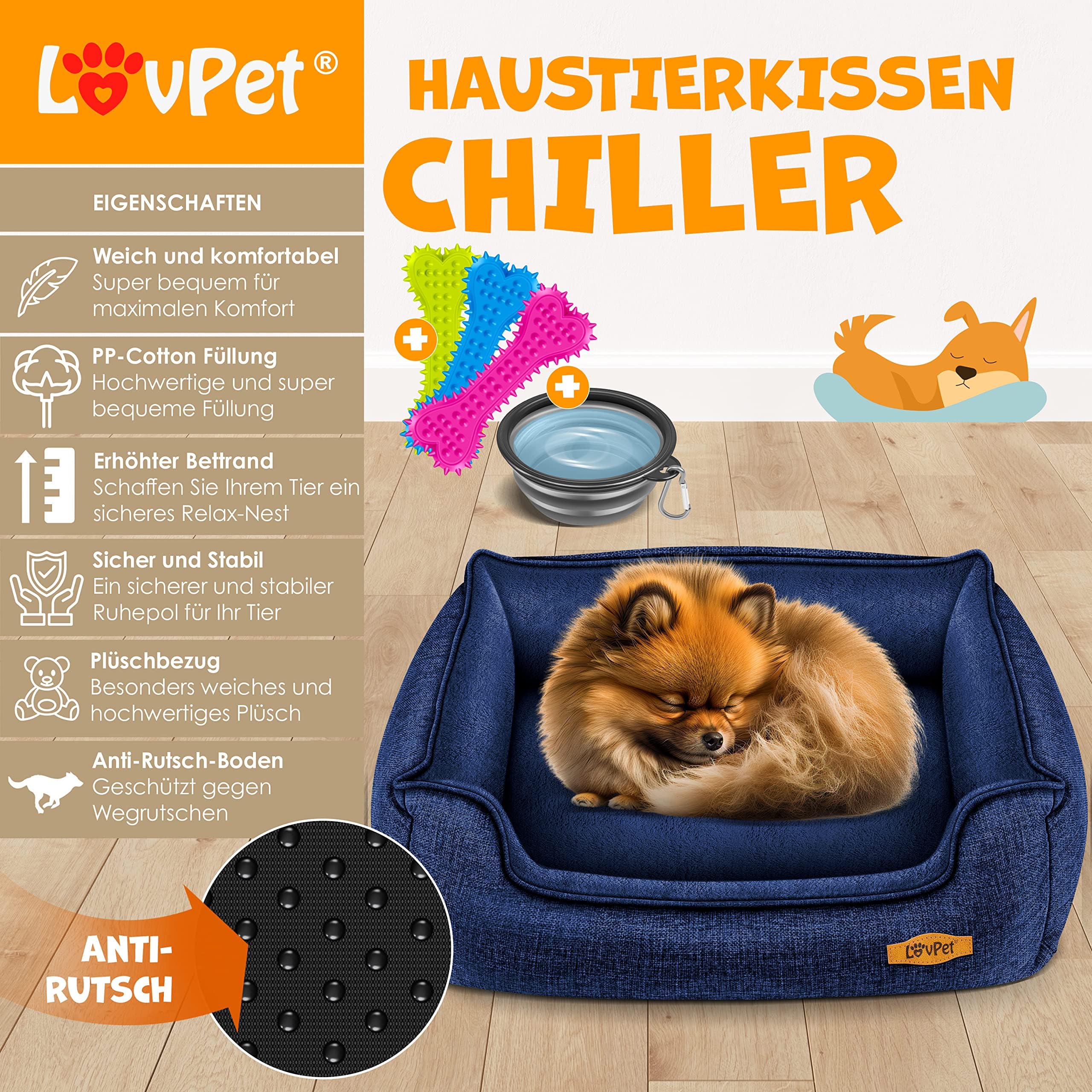 Lovpet® Cuccia per cani di taglia piccola, media e grande, fodera rimovibile e lavabile, L 90 x 75 x 25 cm, blu navy
