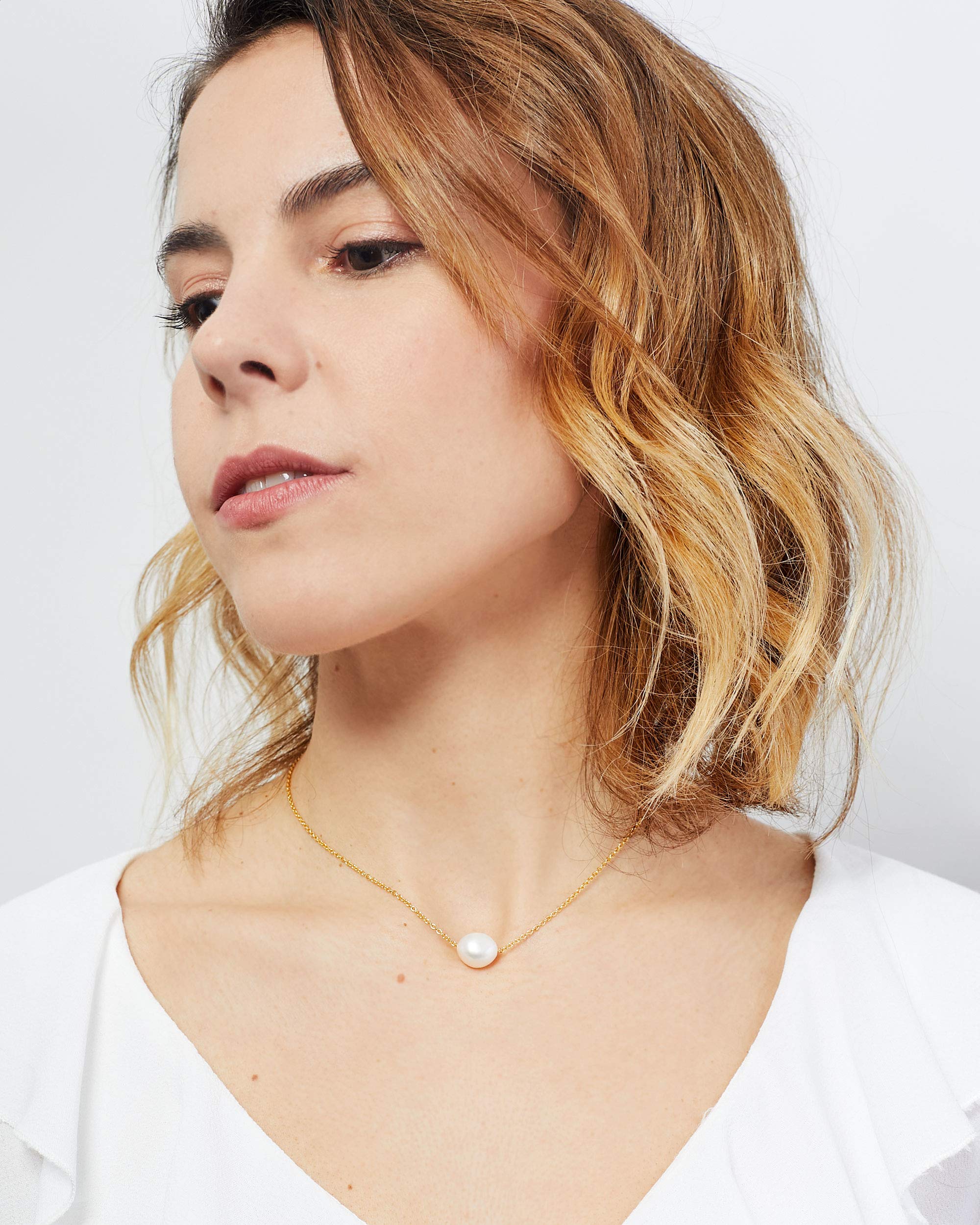 Secret & You Collar de Mujer de Perlas Cultivadas Barrocas de Agua Dulce - Cadena y Colgante Disponible en Acero Inoxidable y en Plata de Ley de 925 Bañada en Oro de 18k 38 a 45 cm de Largo