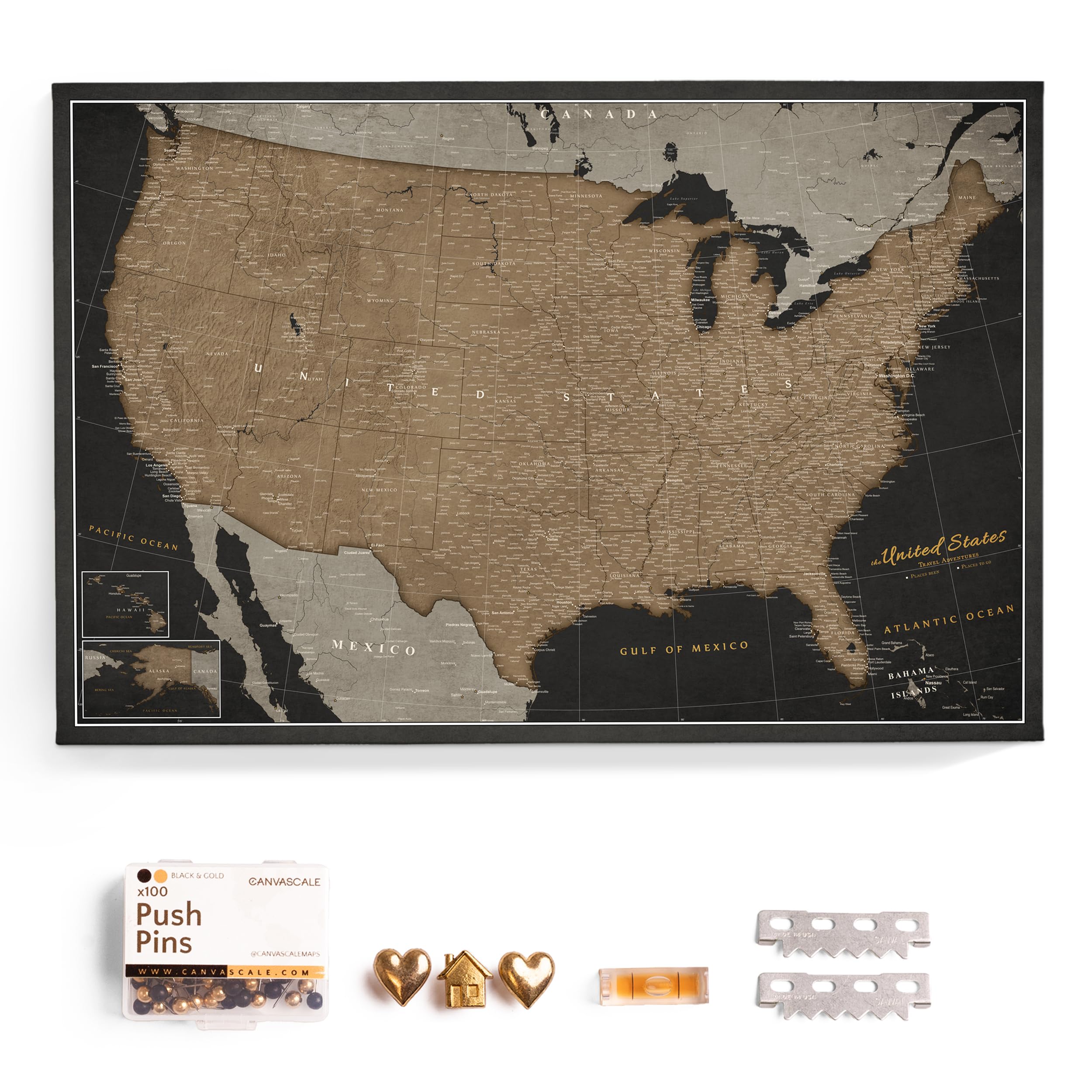 USA Map Canvas Wall Art with Cork Pin Board – Decorative Push Pin Travel Map for Home, Office, Living Room, Bedroom (150x100cm - Pattern 06)