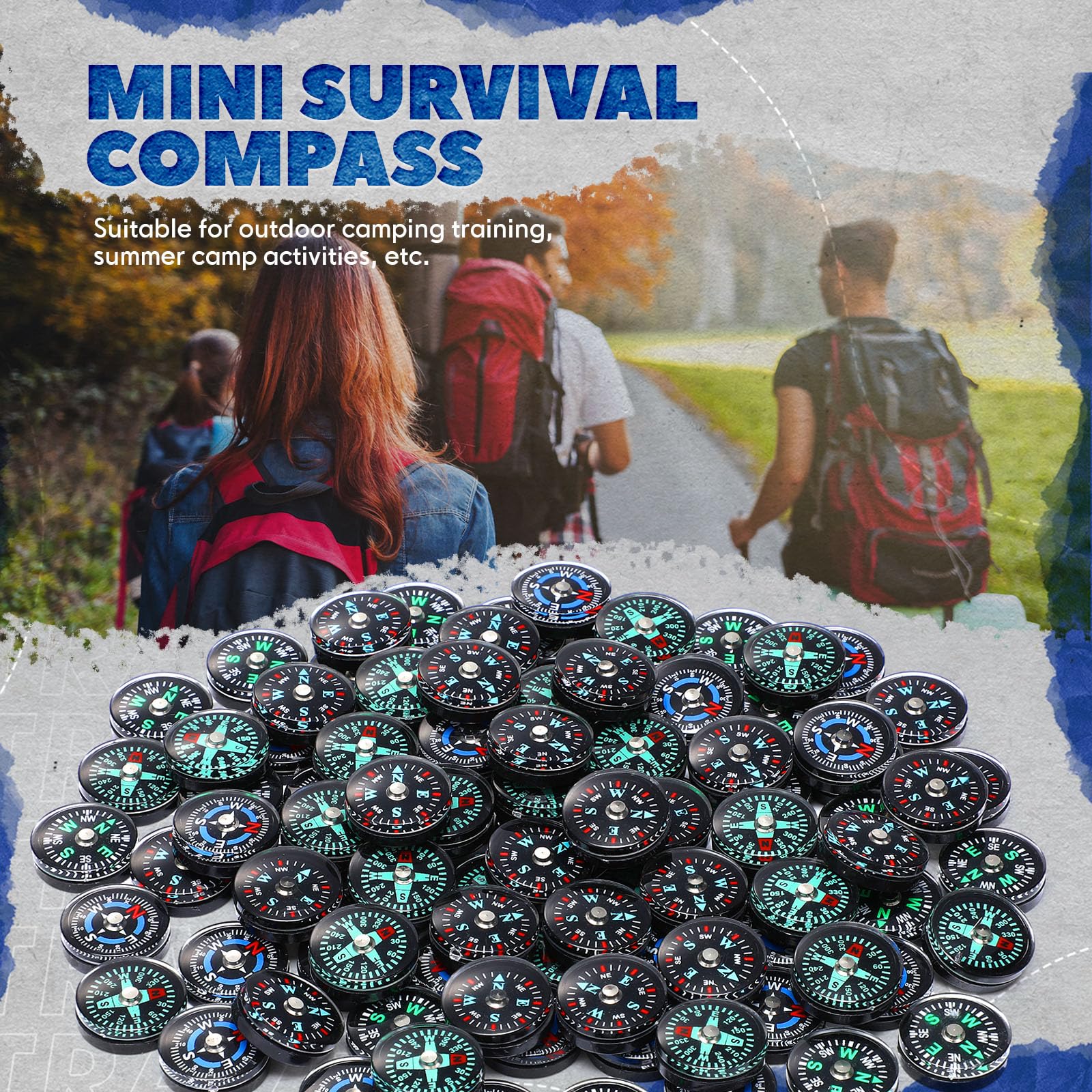 Relaxweex 100 Pcs Button Compass Bulk 20mm Mini Survival Compass Pocket Oil Filled Compass for Camping Hiking Boating Touring Outdoor Activities, 4 Styles - Image 5