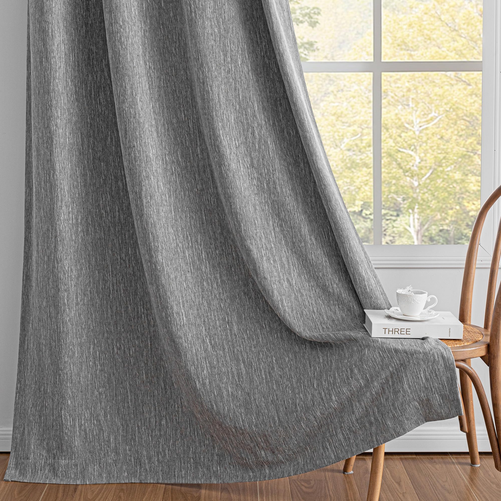 MYSKY HOME Rideau Occultant Gris Foncé Anti Chaleur Rideaux Thermiques de Porte Anti Chaleur 140x260(LxH) pour Chambre Salon Maison, Opaque à Oeillets Isolation Decoration Curtains Lot de 2