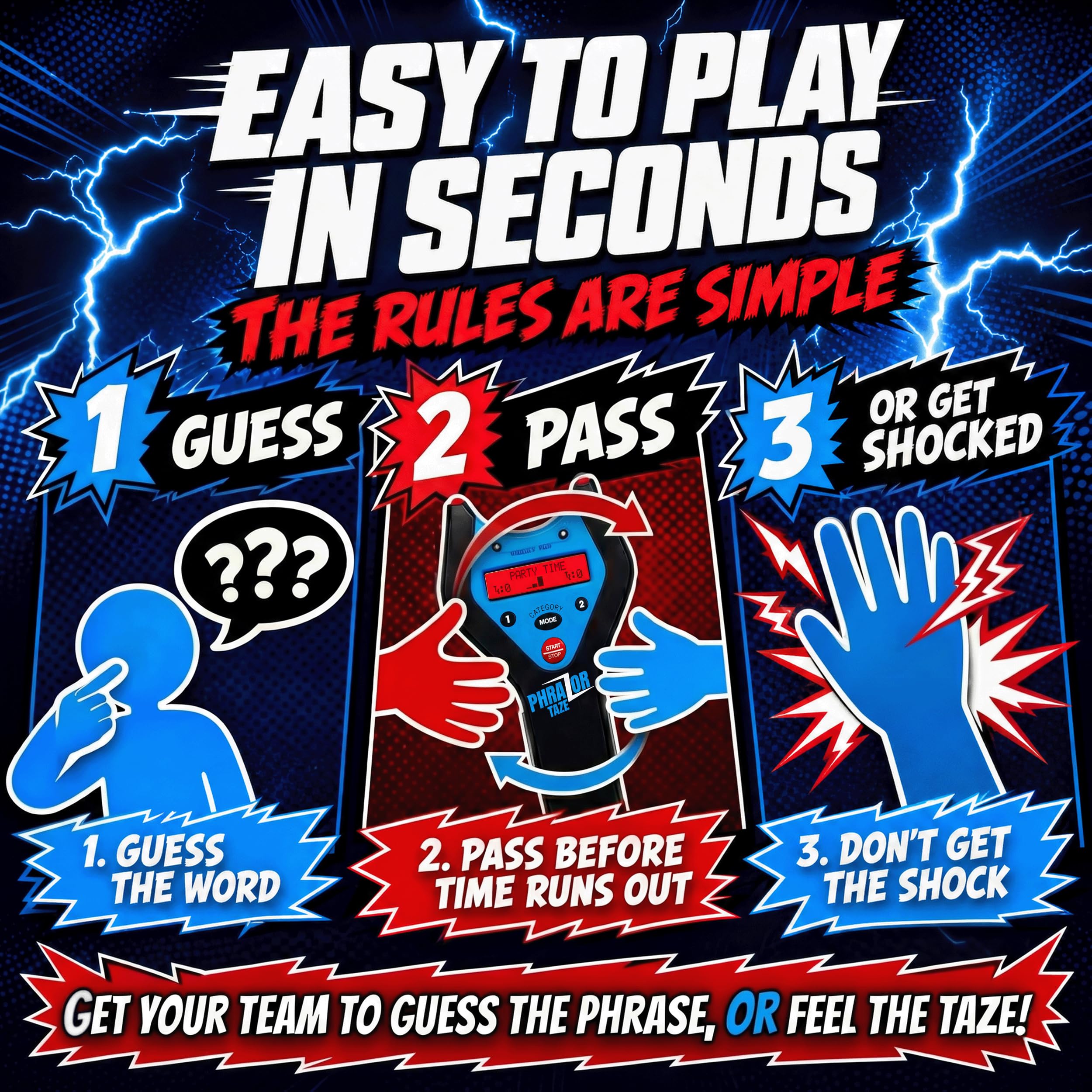 PhraZor Taze – Elektrischer Schock-Wort-Raten-Partyspiel mit Cheat-Detektor