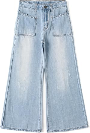 KIDSCOOL Little Big Girls Wide Leg Jeans Loose Casual Baggy Denim Pants