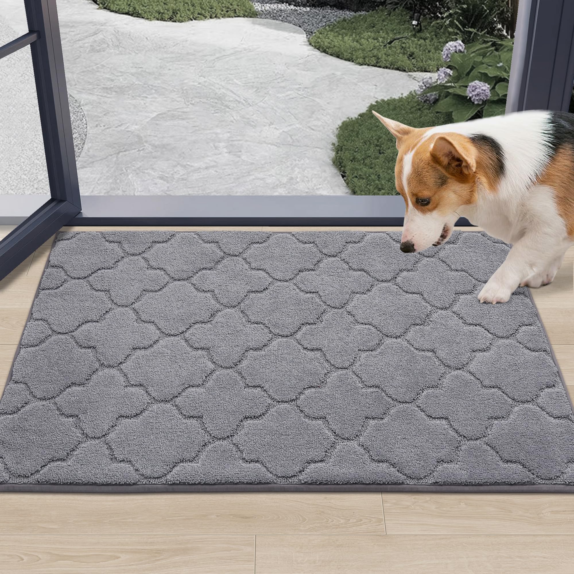 SHACOS Schoonloopmat, grijs, 80 x 120 cm, vuilvangmat, antislip, deurmat, wasbaar, binnenmat, buiten, grote deurmat voor huisdeur, ingang, woonkamer
