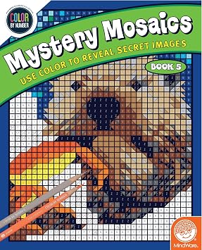 MindWare Color by Number Mystery Mosaics Book 5 Hidden-Image Coloring Book for Kids and Adults, Ages 6 and Up
