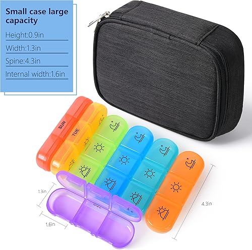 Miniatura 2 de Pastillero semanal 3 veces al día, pastillero de viaje portátil con recipientes separados para pastillas y bolsa de cuero, pastillero diario de gran