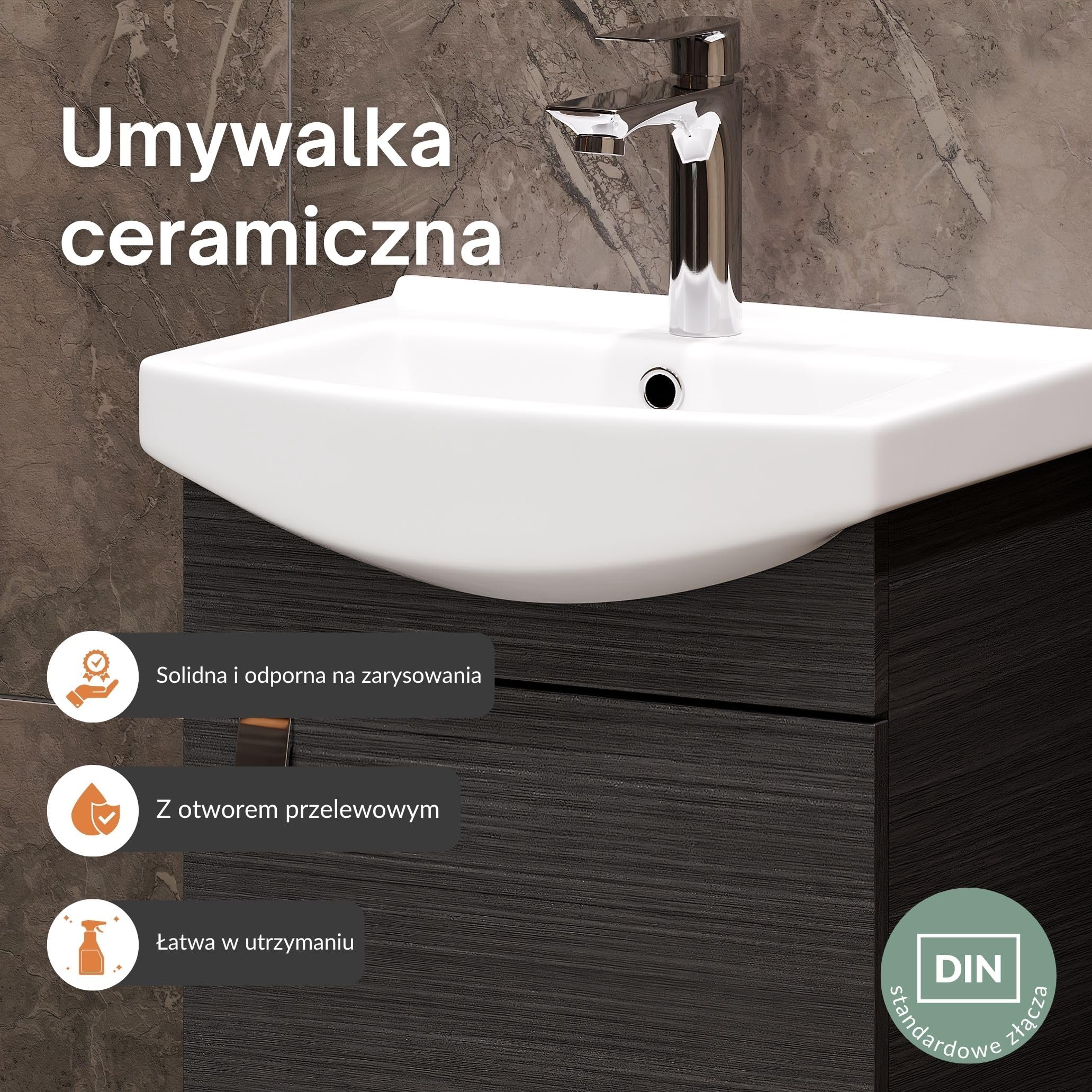 Planetmöbel Zestaw mebli łazienkowych umywalka z mebel podumywalkową 45 x 60 x 33 cm, lustro z oświetleniem 50 x 90 cm i szafka midi do łazienki i WC dla gości, antracytowy
