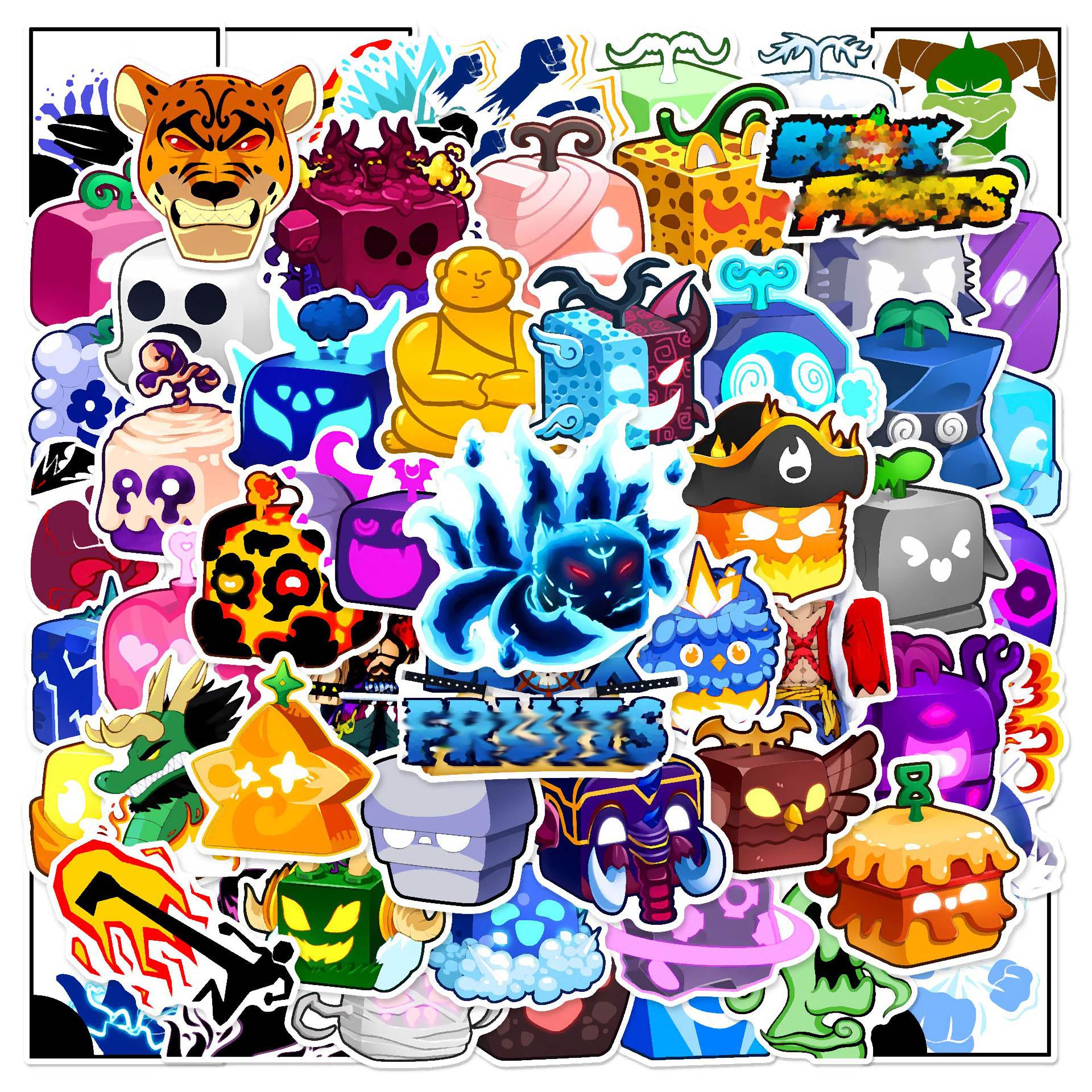 Jusongkwcp Multicolored Fruit Blox Stickers, 60 Fruit Blox Figure Vinyl Waterproof Diy Sticker Decals For Party, Water Bottle Scrapbook Laptop Skateboard Computer