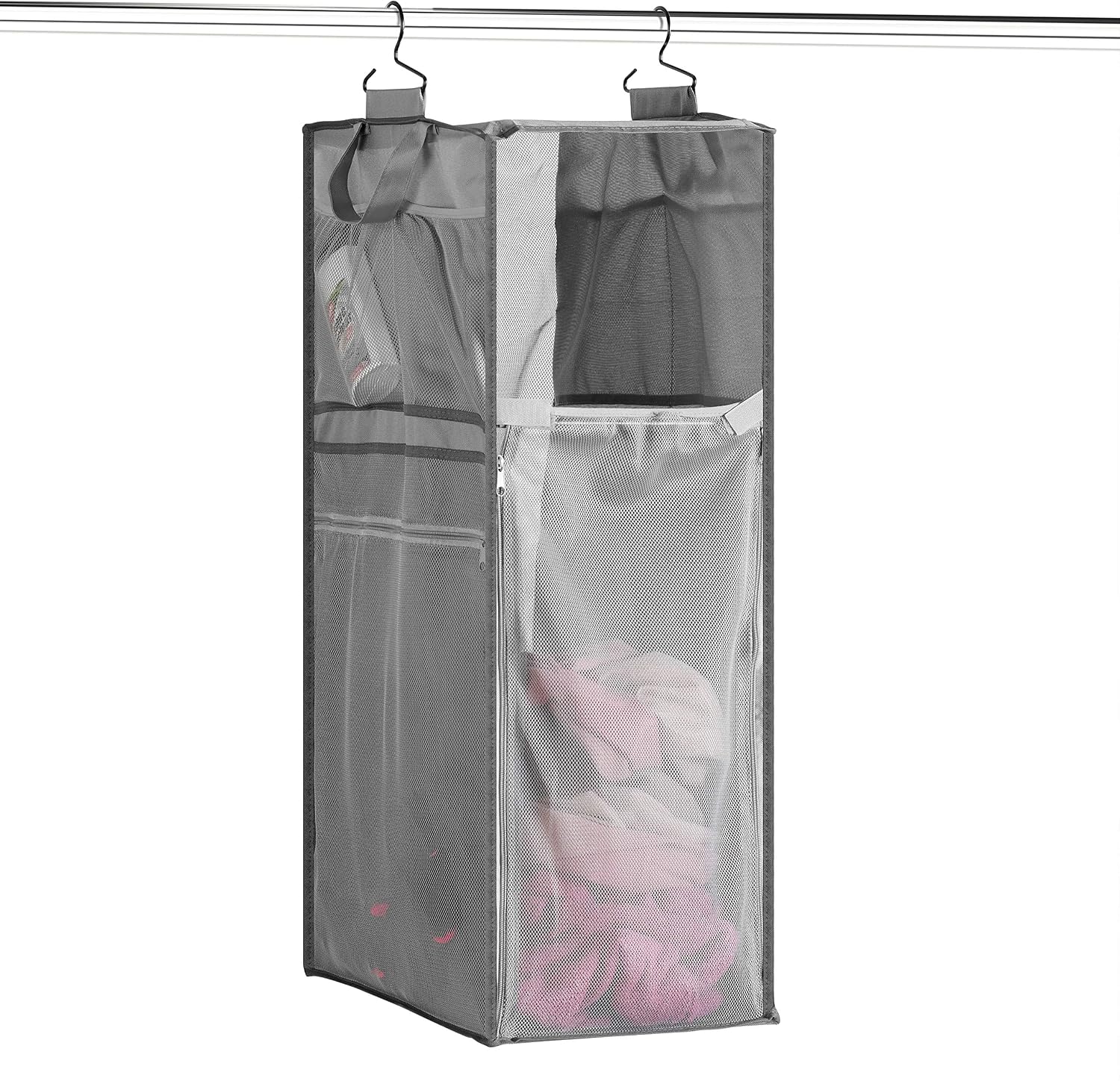 Space Saving Hanging Laundry Hamper [70L Load Capacity] - Free Up Floor Space, Breathable Mesh Hanging Laundry Bag & Side Pockets, Carrying Handles, Zippered Front for Easy Unloading, Ideal for Dorms
