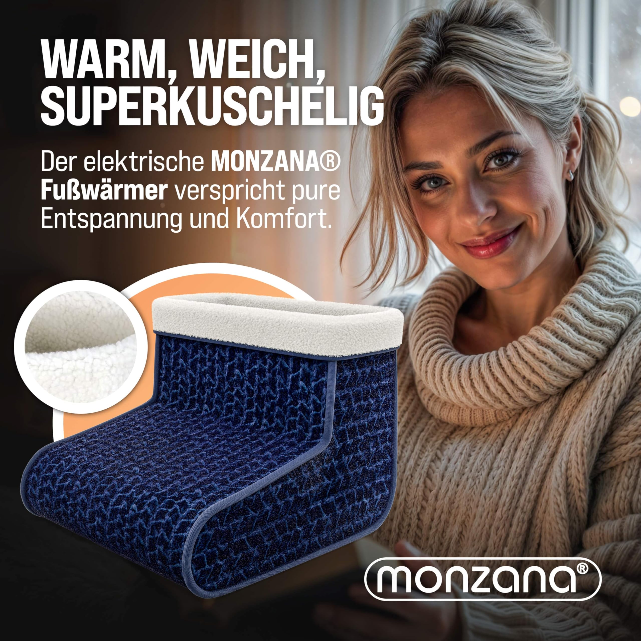 MONZANA® elektrischer Fußwärmer 4 Heizstufen 90min Timer Größe 46,5 Fußheizung Wärmeschuh Überhitzungsschutz waschbar blau