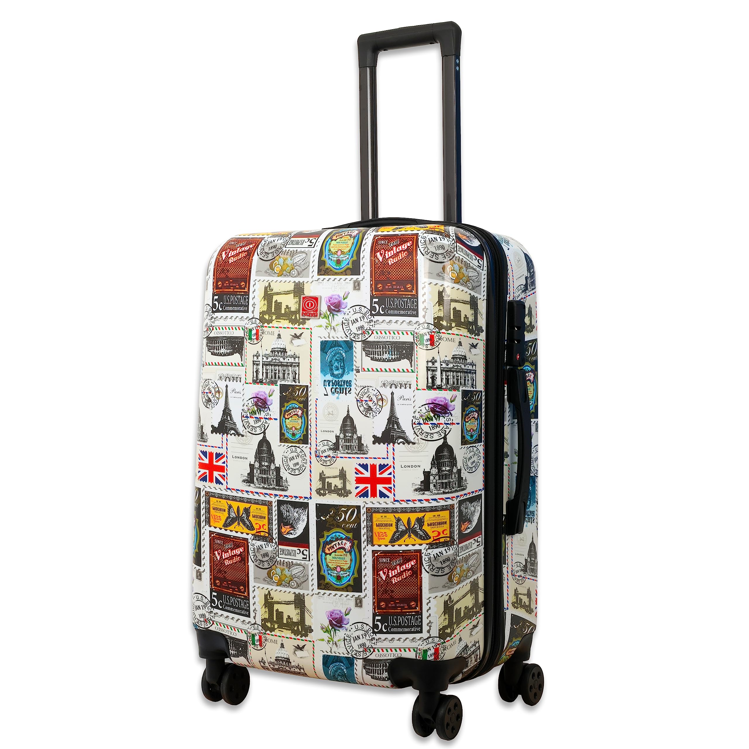Re-flectionNova by Re-flection 20 Inch ABS Carry-on Suitcase, Lightweight Hardside World Map Print Series Travel Luggage Trolley 4X4 with 36L Storage Capacity and 4 Spinner Wheels,Multi-color.
