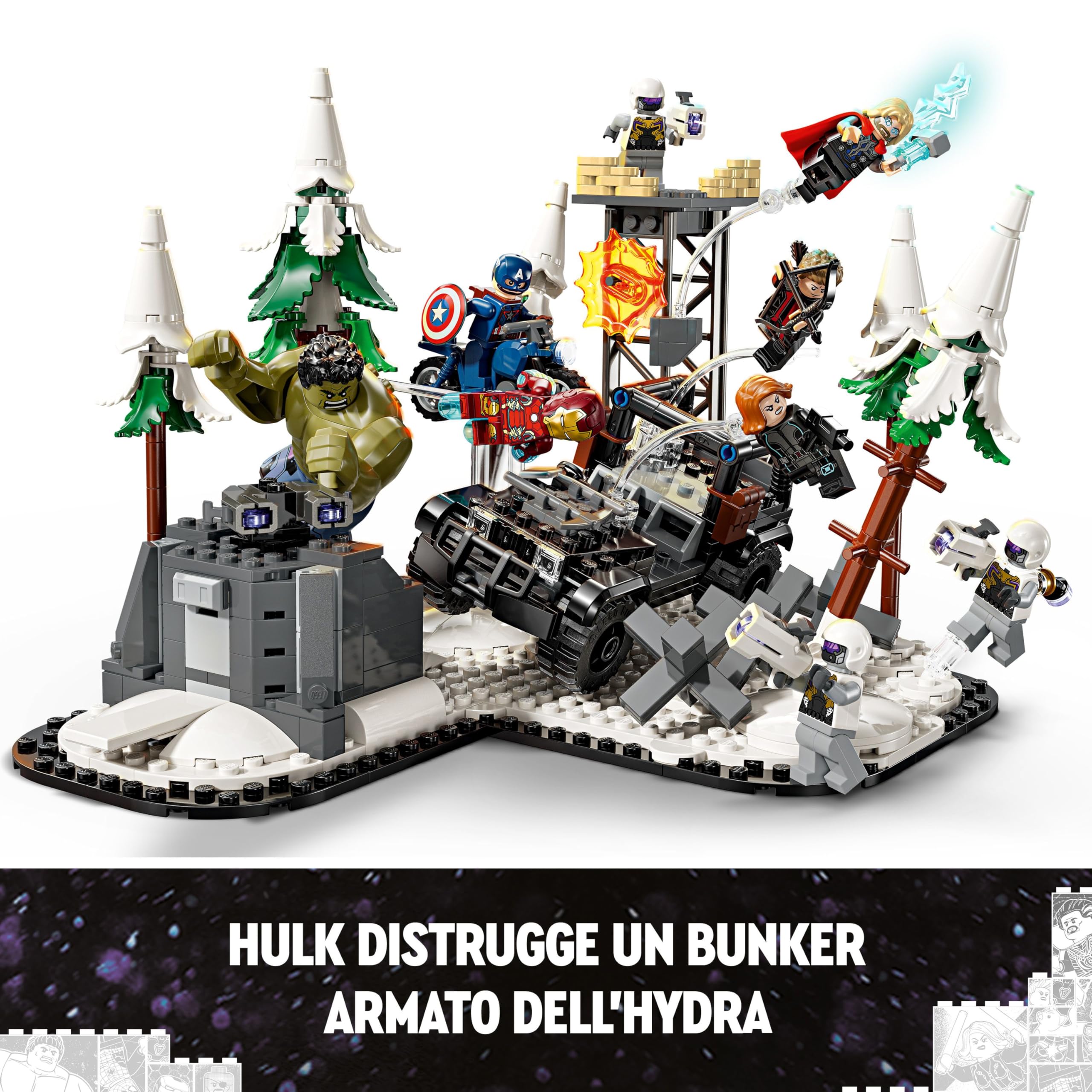 LEGO | Marvel Avengers Assemble: Age of Ultron, Set Modulare da Costruire con Scene del Film e 8 Minifigure di Supereroi Inclusi Thor, Hulk e Iron Man, Giochi per Bambini e Bambine da 10 Anni 76291