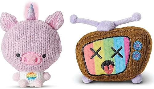 Oinkie & Telly - Juguete de punto de peluche de 4 pulgadas, lindos juguetes de peluche coleccionables, paquete de 2