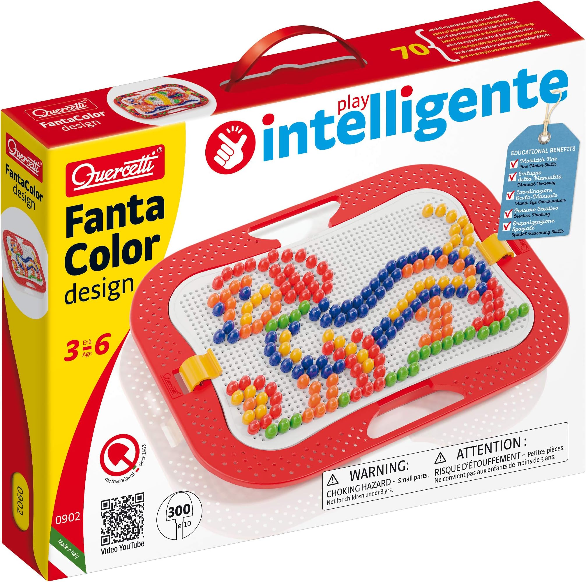 QuercettiFantaColor Design - 300 Piece Creative Art Set with Colored Pegs and Storage Tray, for Kids Ages 3 Years +