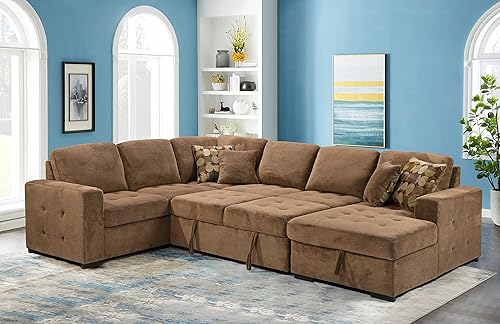 LCH Chaise de almacenamiento de gran tamaño de 123 pulgadas, 4 almohadas en forma de U, sofá cama seccional para sala de estar de gran espacio, disponible en Yaxa Guatemala