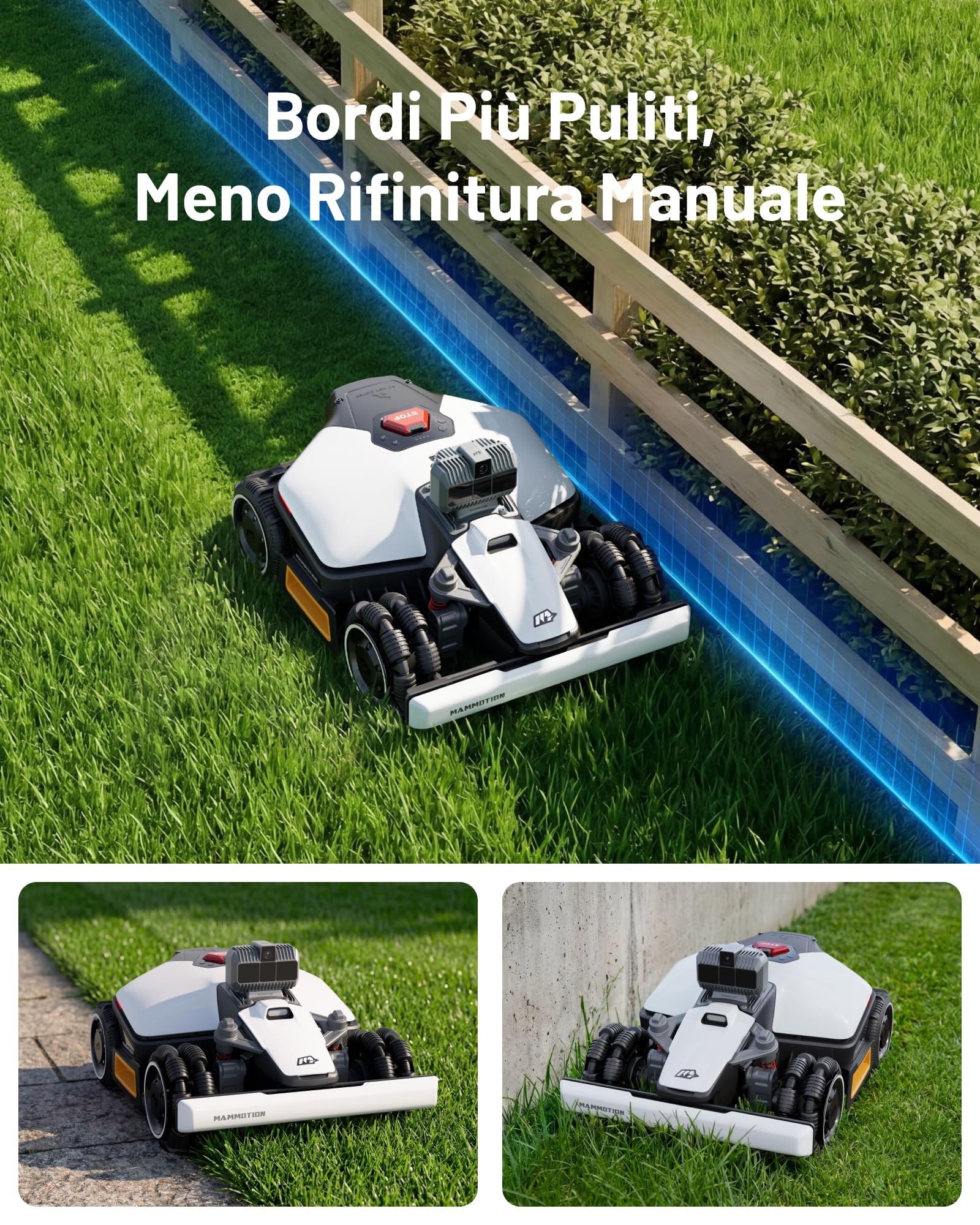 MAMMOTION LUBA mini AWD LiDAR 1500 Robot Tagliaerba con Garage mini, Senza Filo Perimetrale, Senza Antenna RTK, 3D LiDAR + Vision, Mappatura Automatica, Modulo 4G, Fino all'80%, 3 Anni di 4G Gratis