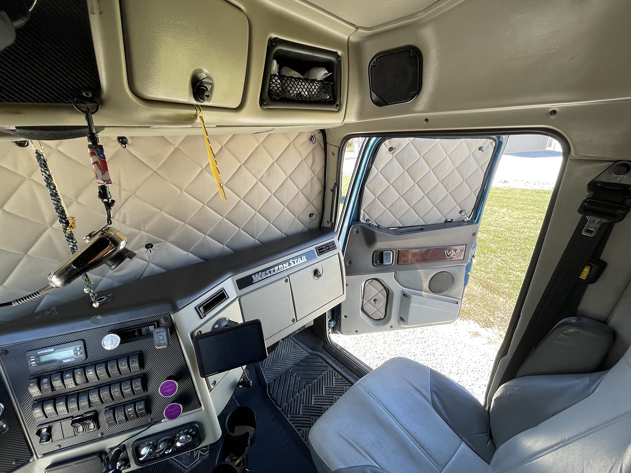 Fits 1997+ Western Star 4700/4800/4900/5700 with Newer Solid Door Windows- ZenEclipse Blackout Insulated InteriorWindow Covers (Grey-Does Not Include Peeper)