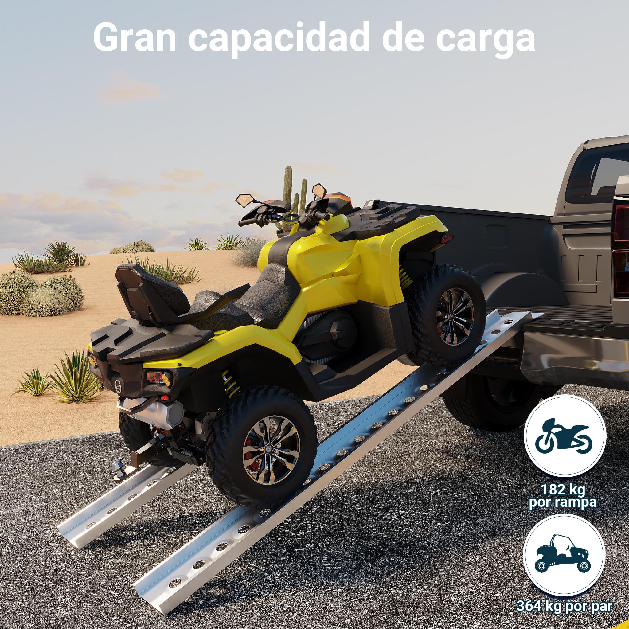 Rampa Carga Motocicletas 192 cm ATV Aluminio Plegable Quads Motos Vehículos Ayuda Transporte 182 kg