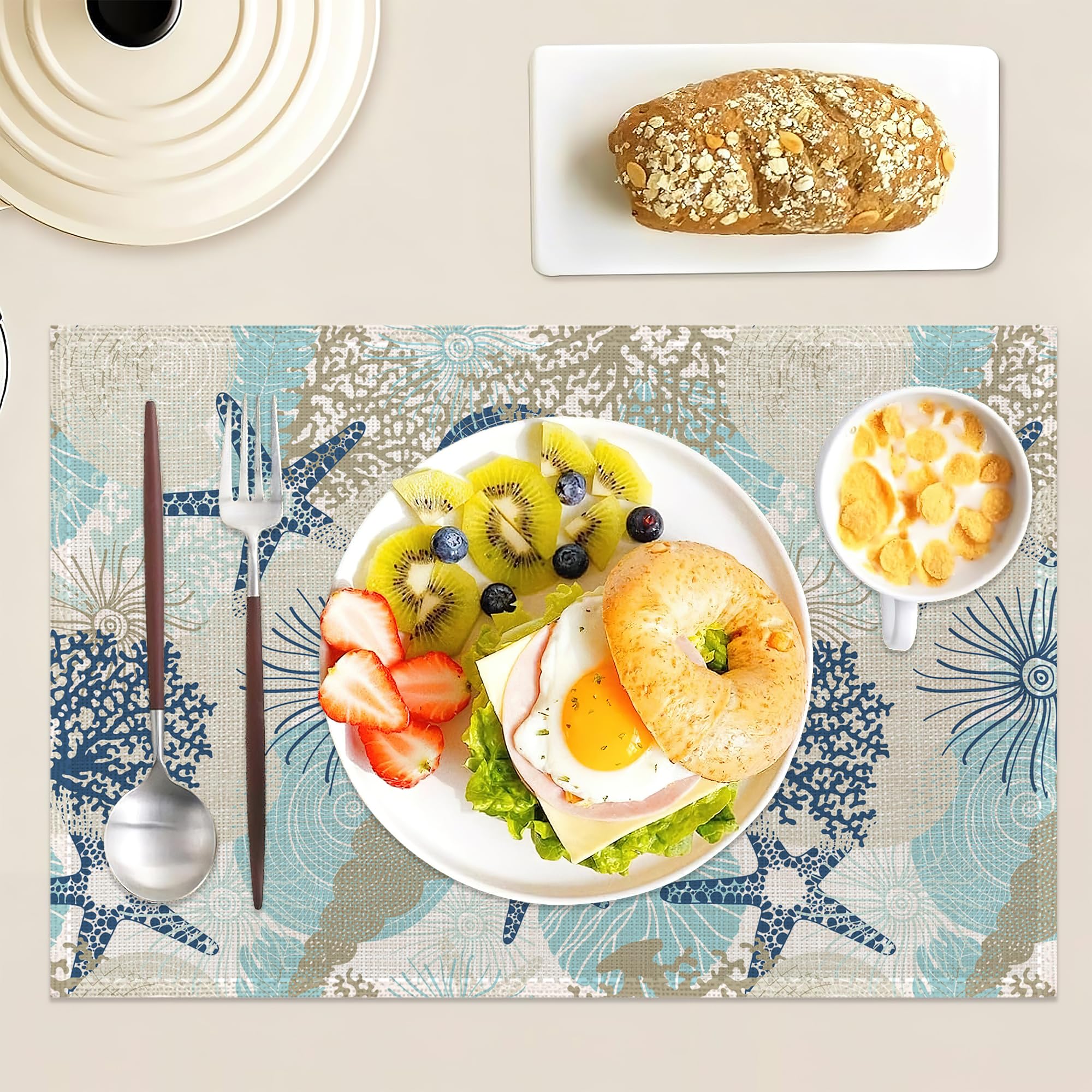 Shells Coral Summer Placemats Set of 6,Table Mats Non-Slip Heat Resistant Washable Placemat for Party Kitchen Dining Table Decoration Indoor Outdoor - Image 4