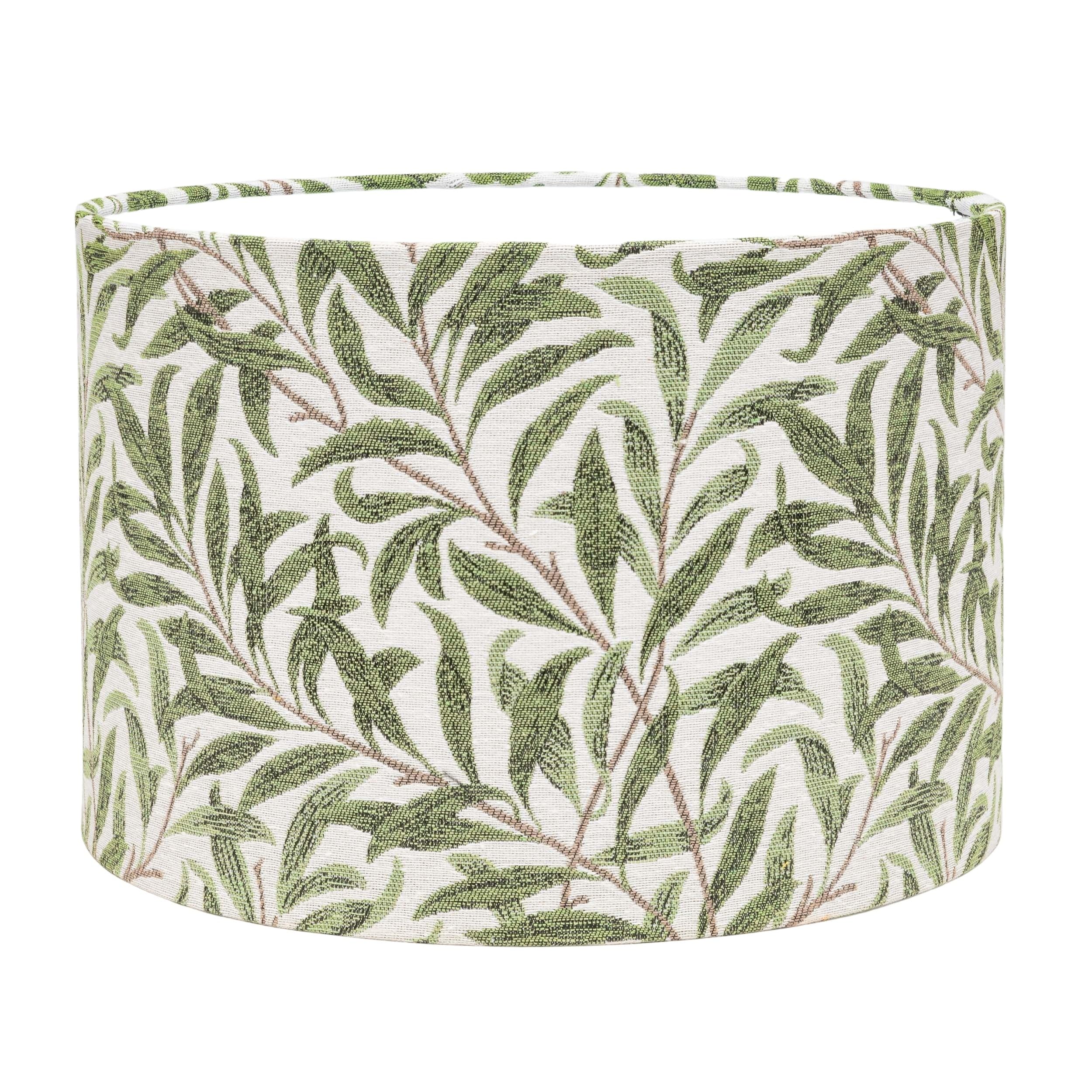 Willow Branch Tapestry Lampshade in Sage Green. Vintage William Morris Style Botanical Leaf Print. Cylinder Style Shade. 30cm Table Lamp.