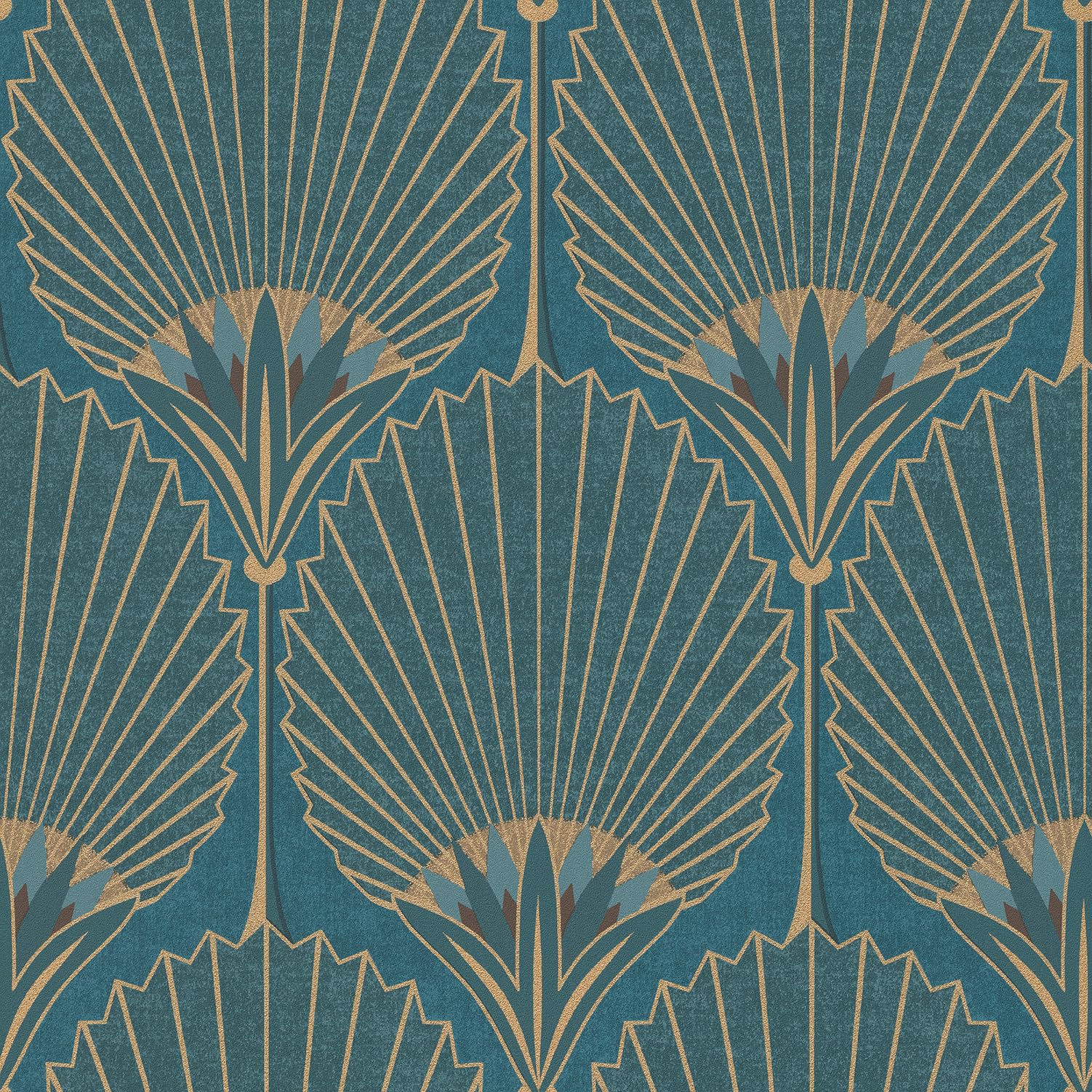 Grandeco Art Deco Nile Palm Wallpaper - Blue and Gold Textured - Gatsby Style