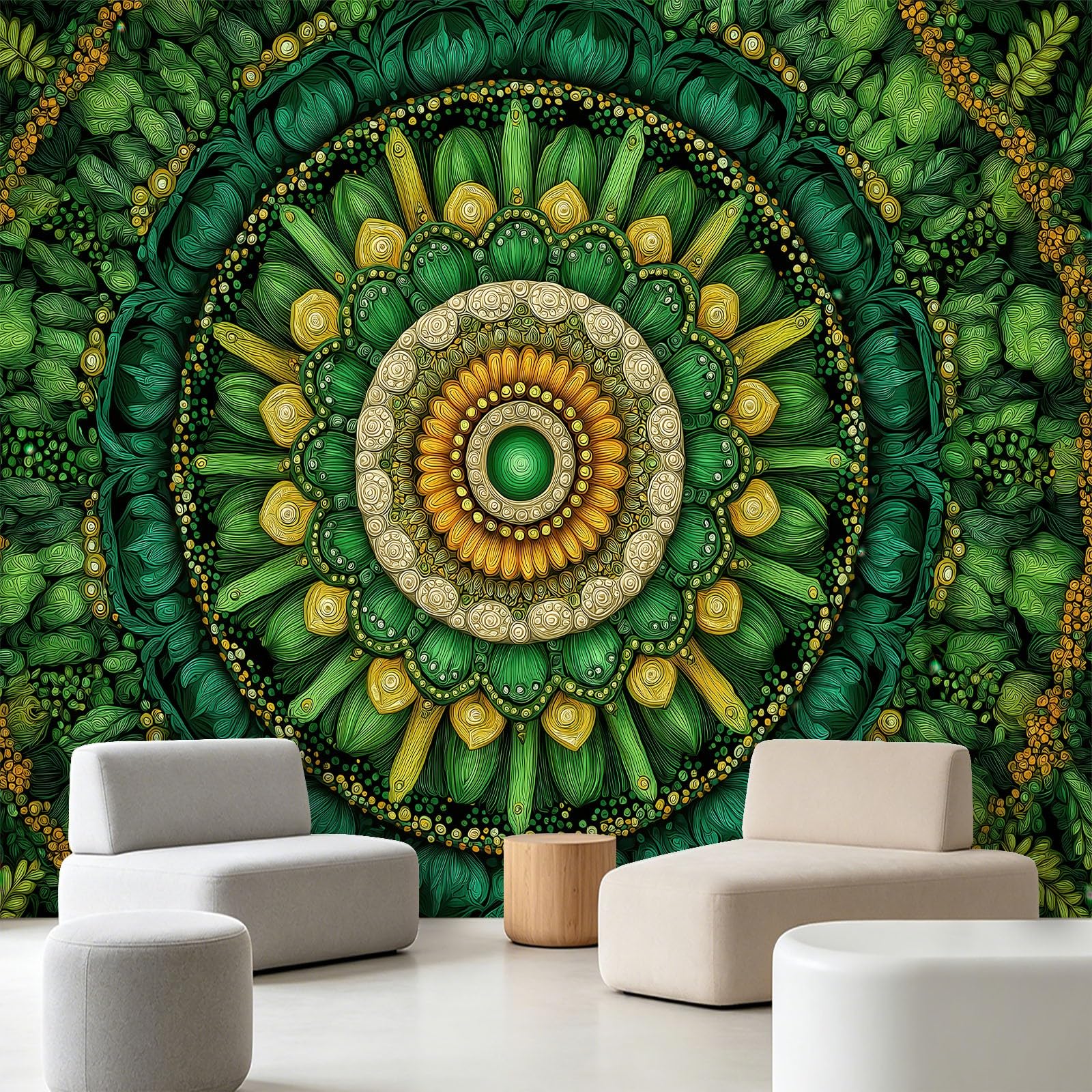 Carta da parati fotografica arte nordica fantasia astratta 250 x 175 cm verde murale murale in tessuto non tessuto carta da parati per meditazione spazio yoga studio minimalista moderno soggiorno