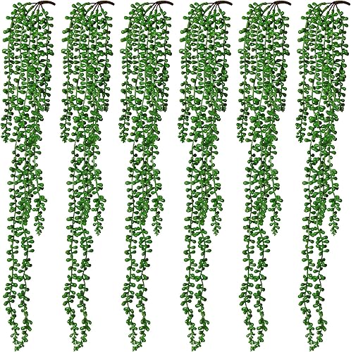 Miniatura 7 de RECUTMS 6 plantas colgantes artificiales para suculentas, plantas colgantes falsas, cadena de perlas, vegetación sintética, plantas de pared,