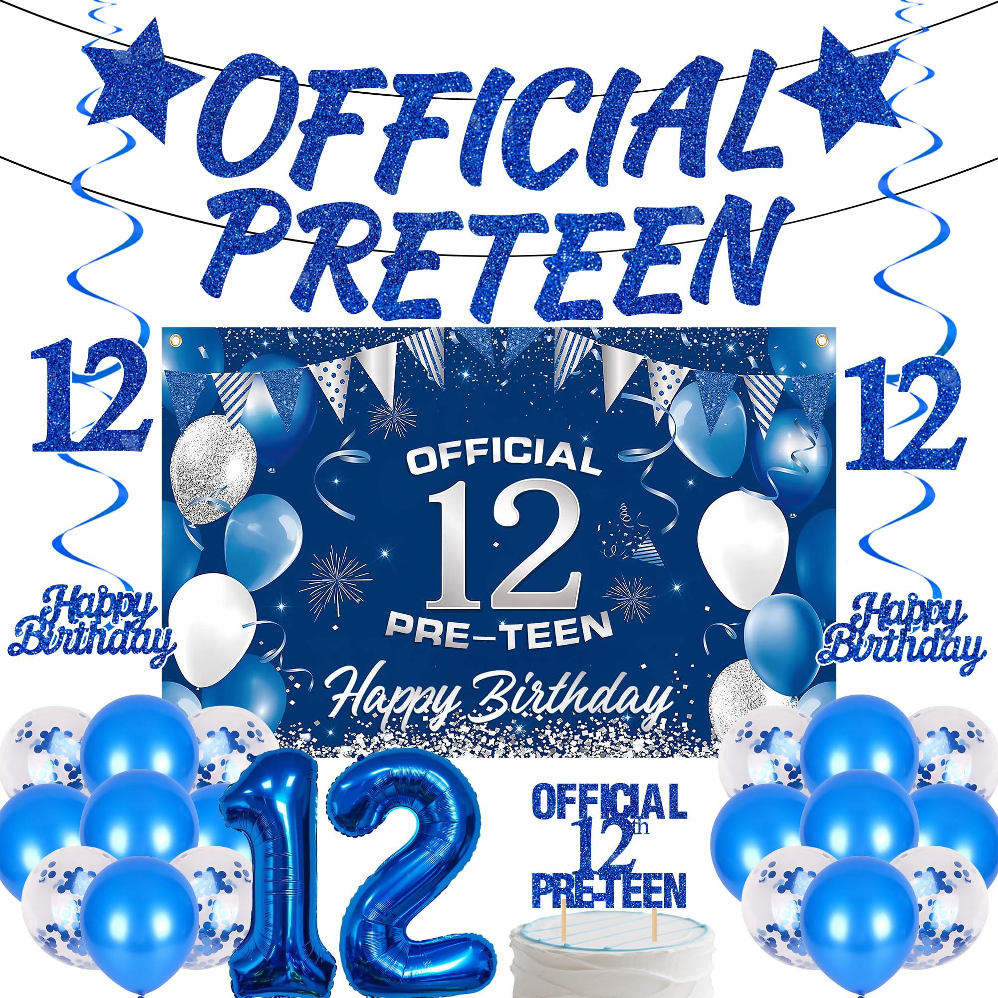 12th Birthday Decorations Balloons Boy - 30 Pcs Blue Official Preteen Set