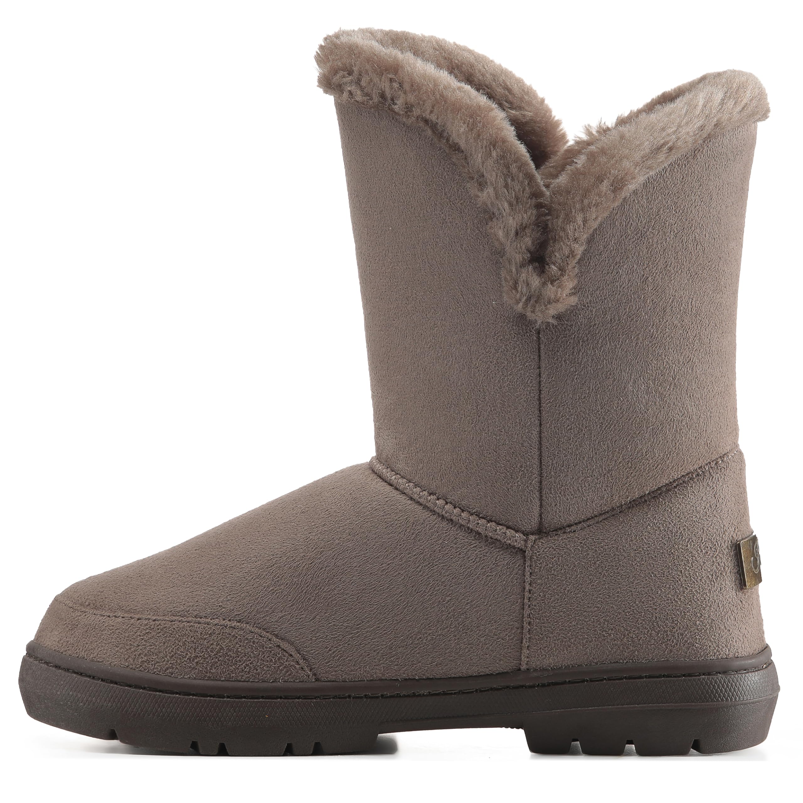Holly Womens Waterproof Winter Snow Boots - Faux Fur Lined Warm Calf Boot with Side Button - Non Slip Sole, Insulated, Outdoor Walking Footwear - Brown - UK4/37
