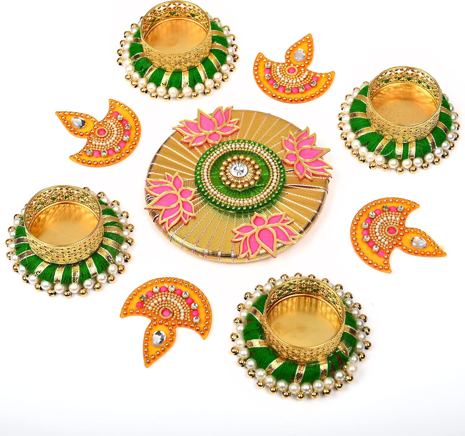 Designer Diya Floor Rangoli with Jute Ring Tea Light Holder Reusable Acrylic Indian Traditional Ganpati Ganesha Festival Decor Gift for Home Interior Floor Festival Decorations(Size:- 10")