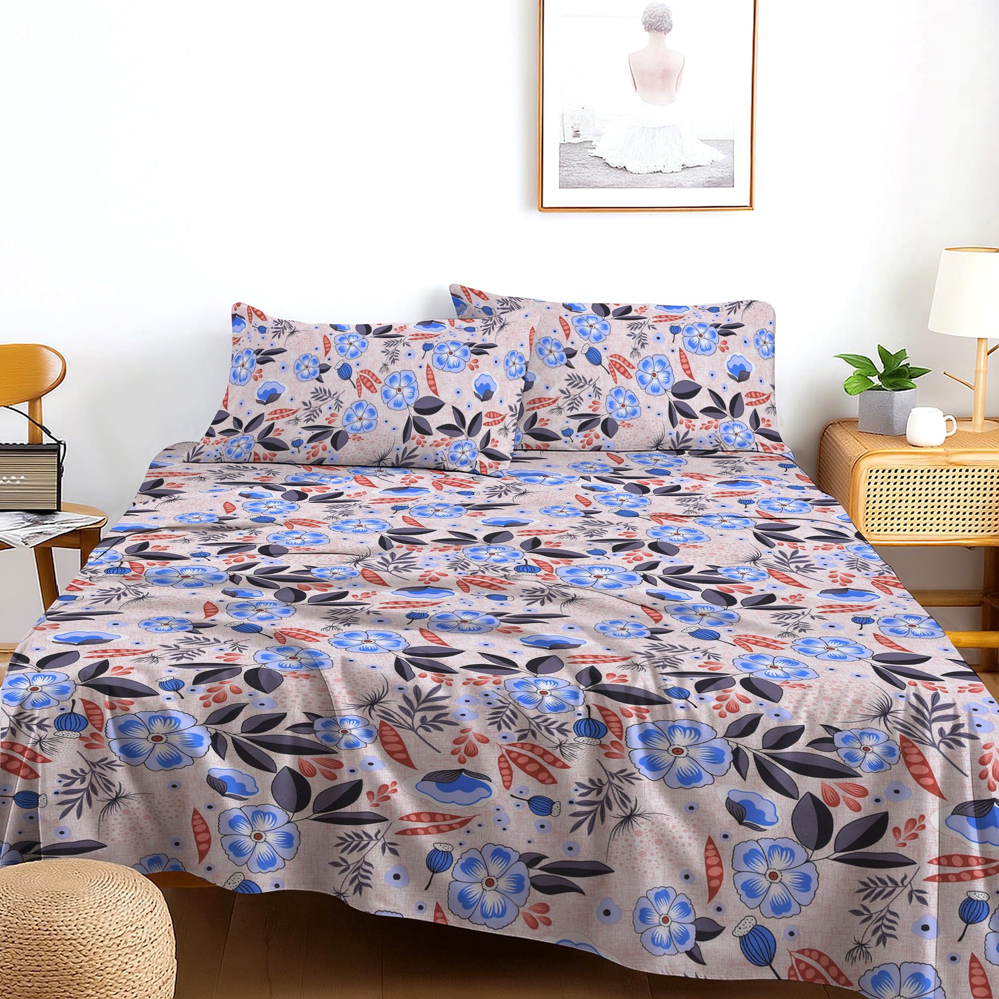 RAYBedding Printed Flat Sheet Set Single Bed – Luxury Soft Single Flat Sheet with Pillowcase – Smooth, Lightweight & Easy Care Bedding
