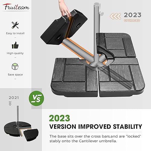 Miniatura 2 de FRUITEAM 4 bases de sombrilla de patio resistentes, capacidad de 190 libras, soporte de peso pesado con boquillas de fácil llenado para agua o arena