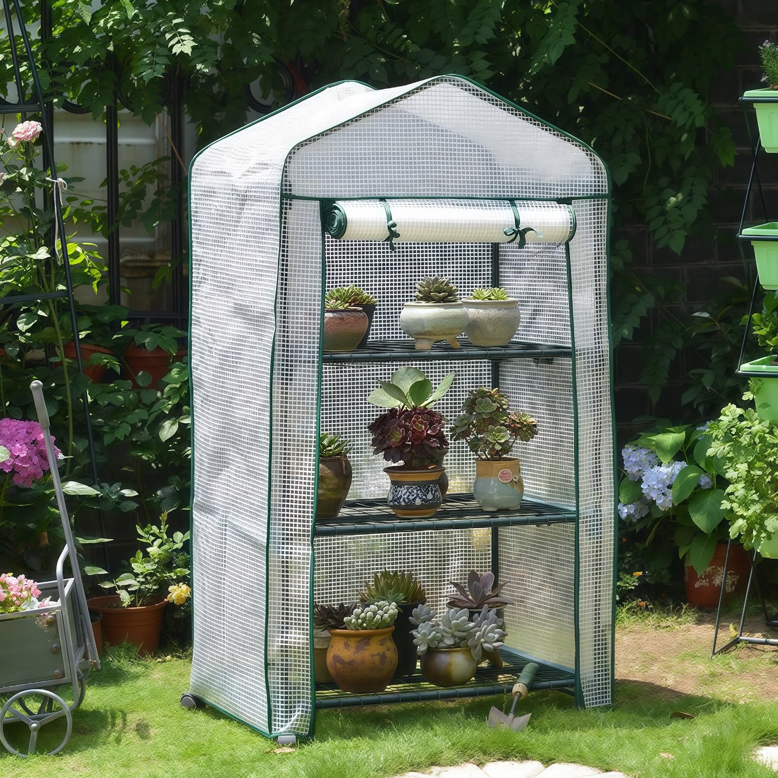 Serre de Jardin à 3 étages, pour légumes, Plantes et Fleurs, revêtement renforcé, protégez Vos Plantes Toute la Saison