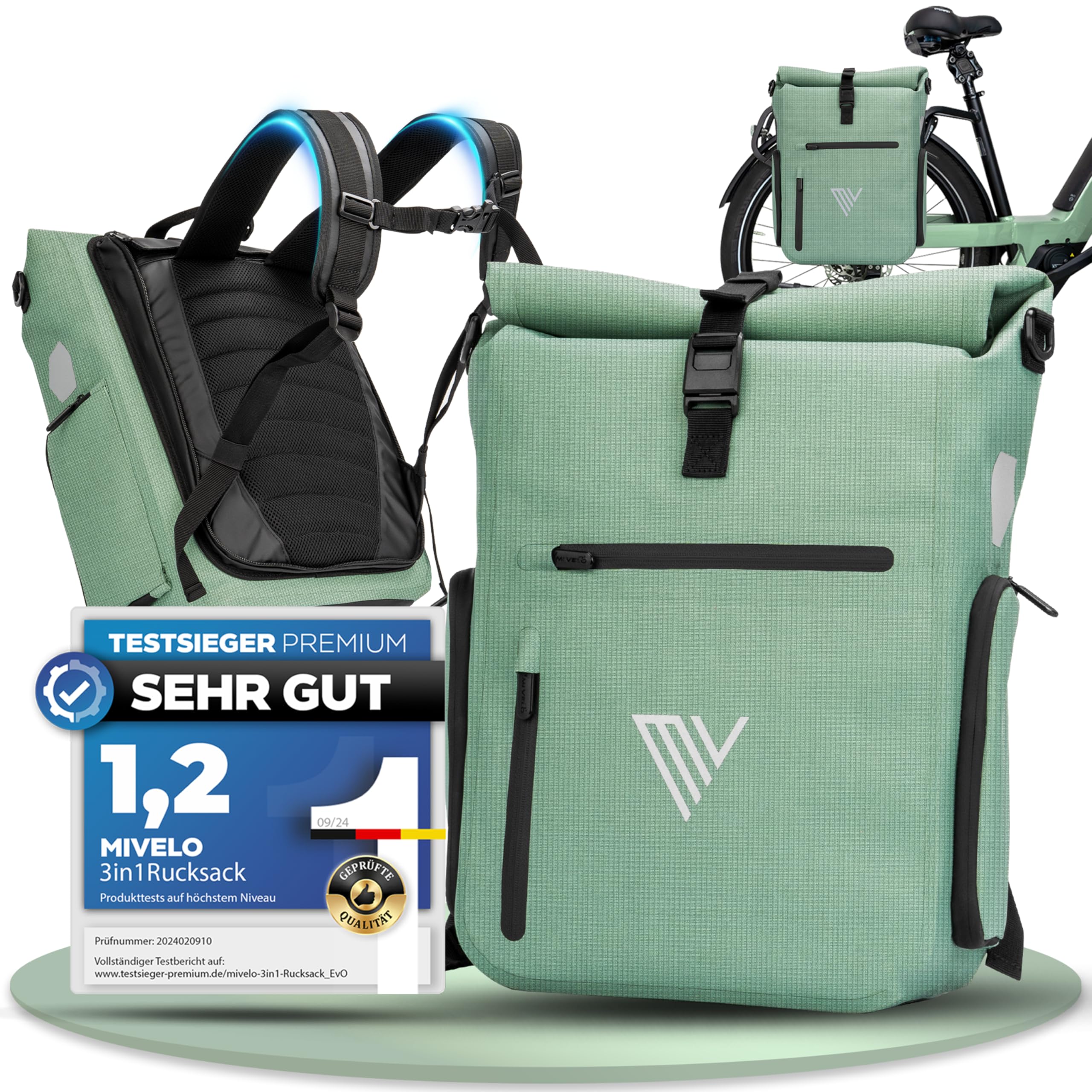 MIVELO 3in1 Fahrradtasche für Gepäckträger I Rucksack & Gepäckträgertasche hinten - in 15 Sekunden umgebaut I Fahrradrucksack 100% wasserdicht I Tasche Fahrrad
