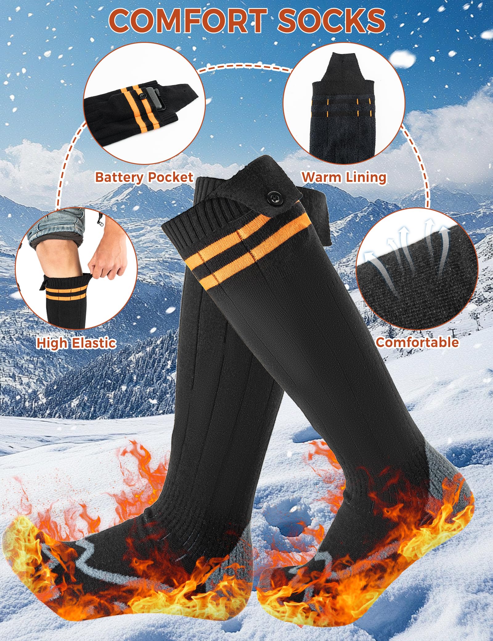 ROCKBROS Calze Riscaldate a Batteria 2 x 5000mAh/5V Max, Calze Termiche Ricaricabili 4 Livelli di Calore, Calzini Scaldapiedi Elettrico Lavabile Uomo Donna per Inverno Sci Ciclismo Corsa