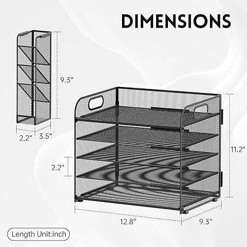 Miniatura 4 de SUPEASY Organizador de escritorio de 5 niveles con asa y soportes extraíbles para bolígrafos, organizador de papel de mallaarchivos para escritorio,